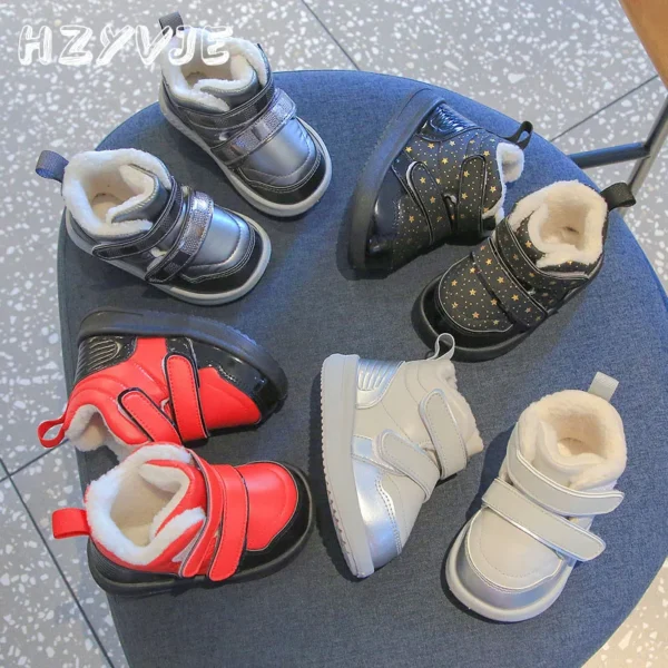 2023 Winter New Plus Thickened Baby Walking Cotton Shoes Children's Add Velvet Warm Snow Boots Non Slip Outdoor Sports Shoes - Image 2