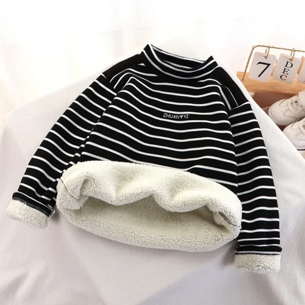 Boys Thick Stripes Sweatshirt Autumn Winter Girls Padded Plus Velvet Warm Pullover Big Kids Clothing Children Sportswear Coats - Image 2