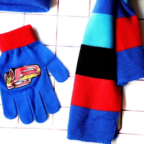 3-8Years New Autumn Winter Children Cars Lightning Mcqueen Cartoon Scarf Hat Glove Three-piece Warm Boy Girl Child Christmas Hat - Image 3