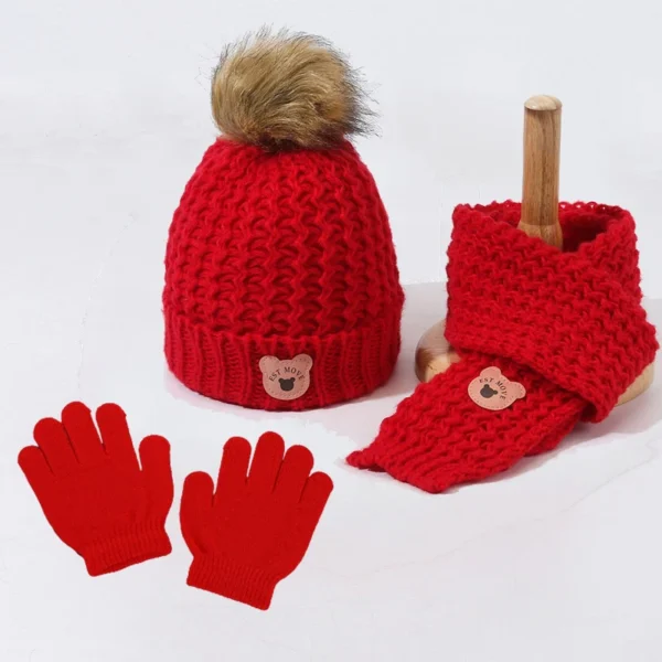 3Pcs Kids Hat Scarf and Snow Gloves Set Winter Knit Warm Soft Outdoor for Boys Girls and Toddlers - Image 2
