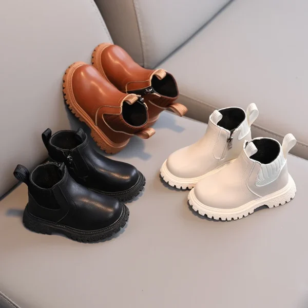 Fashion Boy Girl Short Boots Non-Slip British Style Boots Children's Side Zipper Design Single Boots Leather Boots Anti-skid - Image 6