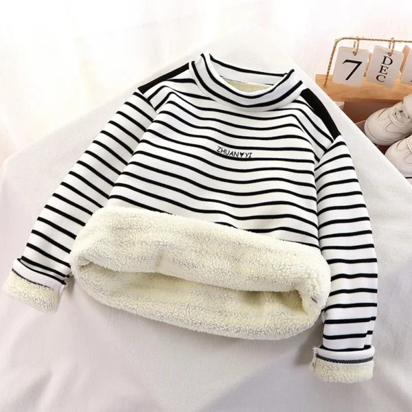 Boys Thick Stripes Sweatshirt Autumn Winter Girls Padded Plus Velvet Warm Pullover Big Kids Clothing Children Sportswear Coats - Image 3