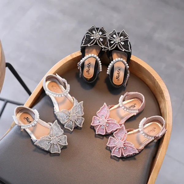 Summer Girls Sandals Fashion Sequins Rhinestone Bow Girls Princess Shoes Baby Girl Shoes Flat Heel Sandals Size 21-35 - Image 4