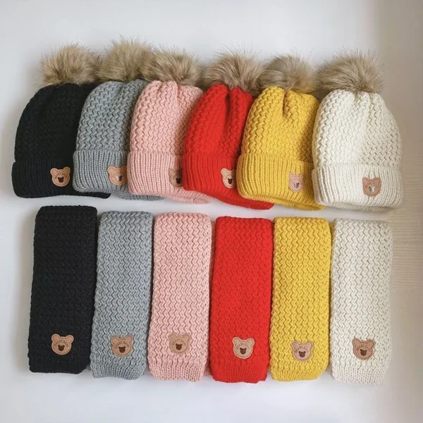 3Pcs Kids Hat Scarf and Snow Gloves Set Winter Knit Warm Soft Outdoor for Boys Girls and Toddlers - Image 3