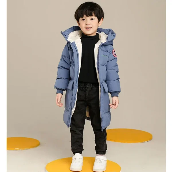 Winter New Teen Boys Jacket Long Style Solid Color Thick Keep Warm Hooded Windbreaker For 3-10 Years Kids Down Cotton Outwear - Image 2