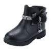 Girls Children Princess Shoes with Butterfly Knot Soft Sole High Top Studded Boots Kids Casual PU Leather Boots Pure Color Shoes - Image 6