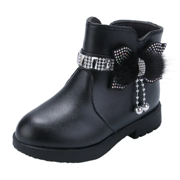 Girls Children Princess Shoes with Butterfly Knot Soft Sole High Top Studded Boots Kids Casual PU Leather Boots Pure Color Shoes - Image 6