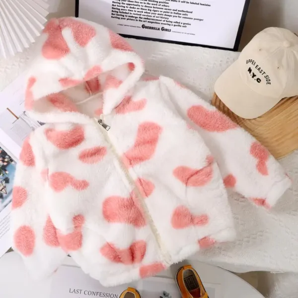 Girls Hooded Plush Jacket Big Children Autumn Winter Keep Warm Outerwear Fashion Princess Christmas Clothes Kids Cute Cow Coat - Image 4