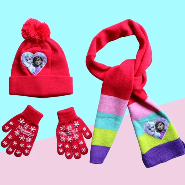 New Autumn Winter Children Hat Elsa Classics Disney Princess Cartoon Cap Scarf Hat Glove Warm knitted hat Girl Christmas Hat - Image 2