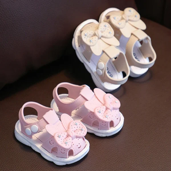New Summer Aged 0-3 Cute Bow Rhinestone Baby Shoes For Girls Non-Slip Soft-Soled Children Toddler Kids Sandals With Covered Toes - Image 2
