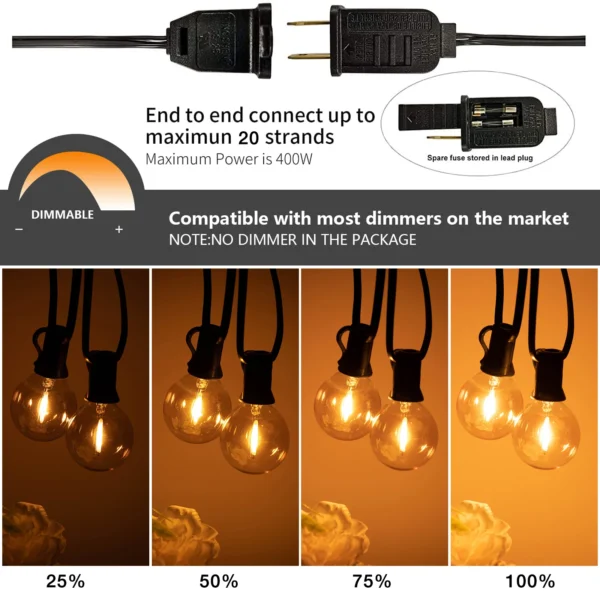 65FT Christmas Connectable LED String Light E12 Base G40 IP44 Waterproof Dimmable Garland Garden Wedding Fairy lights Home Decor - Image 2