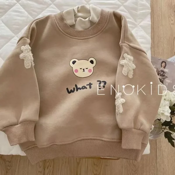 Kids Hoodies Girl Sweatshirt Autumn Long Sleeve Turtleneck T-shirt Children Boys Clothes Bear Applique Winter Girls Hooded Top - Image 5