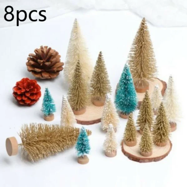 8pcs Mini Decorative Christmas Tree New Year 2024 Kids Gifts Desktop Xmas Tree Home Party Decor Navidad Sisal Silk Xmas Tree - Image 6