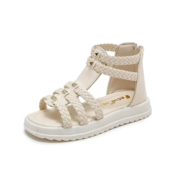 Girls Roman Sandals Open Toe Braided Solid Color High-top Simple Rivets New Summer Hollow Flat Casual Shoes Kids Fashion Casual - Image 6