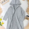 Girls Solid Color Striped Hooded Long Sleeve Coat