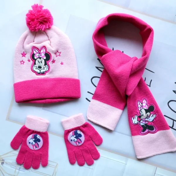 Disney New Autumn and Winter Cute Children Minnie Cartoon Scarf Hat Glove three-piece Warm Boy Girl Child Christmas hat Gift - Image 3