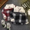 1-6 year old boys' spring and autumn style spliced fleece collar single breasted checkered versatile casual jacket