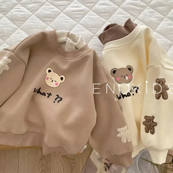 Kids Hoodies Girl Sweatshirt Autumn Long Sleeve Turtleneck T-shirt Children Boys Clothes Bear Applique Winter Girls Hooded Top - Image 4