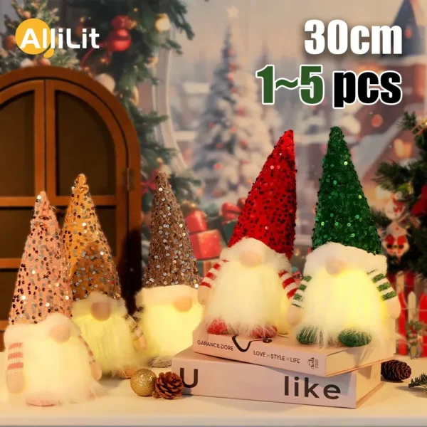 1~5pcs LED Glowing Gnome Sequins Faceless Doll Gift Christmas Decorations 2024 Night Light Home Xmas Tree Ornament New Year