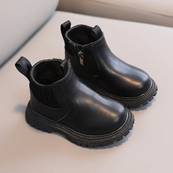 Fashion Boy Girl Short Boots Non-Slip British Style Boots Children's Side Zipper Design Single Boots Leather Boots Anti-skid - Image 2
