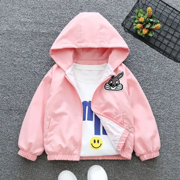 2024 Spring and Autumn Girls and Children's Cute Rabbit Letter Long sleeved Hooded Zipper Coat Children's Clothing 1-8Y - Image 2