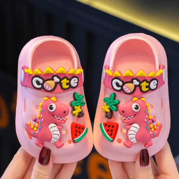 Summer Childrens Slippers Hole Kids Sandals Soft Anti-Skid Cartoon Dinosaur DIY Design Indoor Anti-Slip Boys Girls Beach Shoes - Image 3