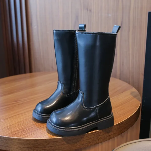 Winter Sexy Black Catwalk Casual Round Toe Fashion Children's Square Heel Kids Comfortable Increased ZIP Warm Ins Long Boots - Image 5