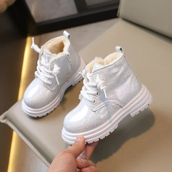 Toddler Winter Kids Boots Glitter Chunky Zipper Non-slip Children Short Boot Ankle-high Unisex Trendy 21-30 Boys Girls Shoes - Image 4