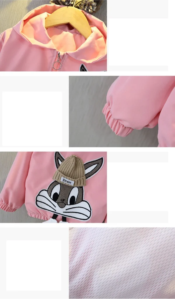 2024 Spring and Autumn Girls and Children's Cute Rabbit Letter Long sleeved Hooded Zipper Coat Children's Clothing 1-8Y - Image 6