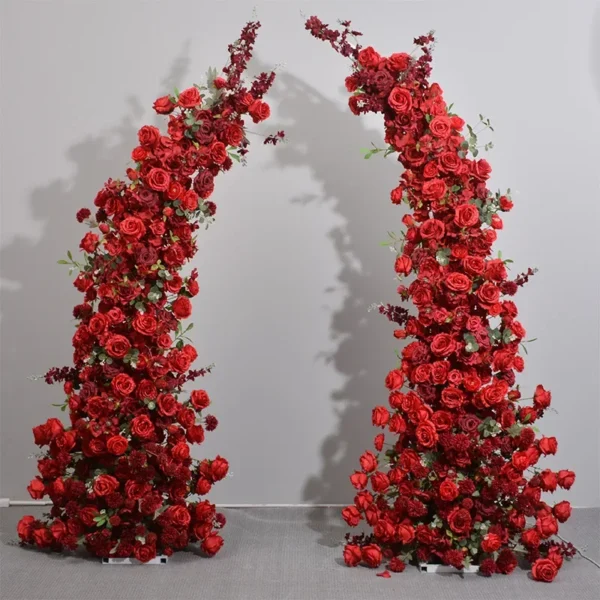 Luxury Horn Shape Arch with White Rose Floral Arrangement Wedding Backdrop Decoration Artificial Flower Row Stage Diaplay Decor - Image 2