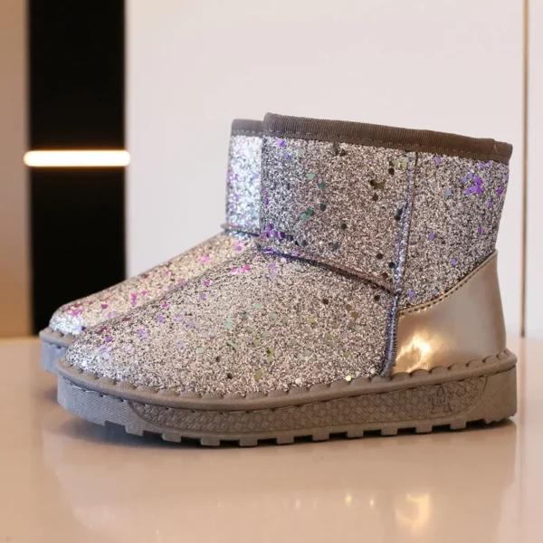 Kids Snow Boots 2024 Winter New Sequin Princess Ankle Boots Plush Warm Cotton Shoes Toddler Non-slip Sneakers Pink Girl's Boot - Image 4