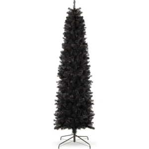 Best Choice Products 7.5ft Black Artificial Holiday Christmas Pencil Tree for Home, Office, Party Decoration w/ 972 Tips, Metal