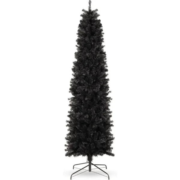 Best Choice Products 7.5ft Black Artificial Holiday Christmas Pencil Tree for Home, Office, Party Decoration w/ 972 Tips, Metal