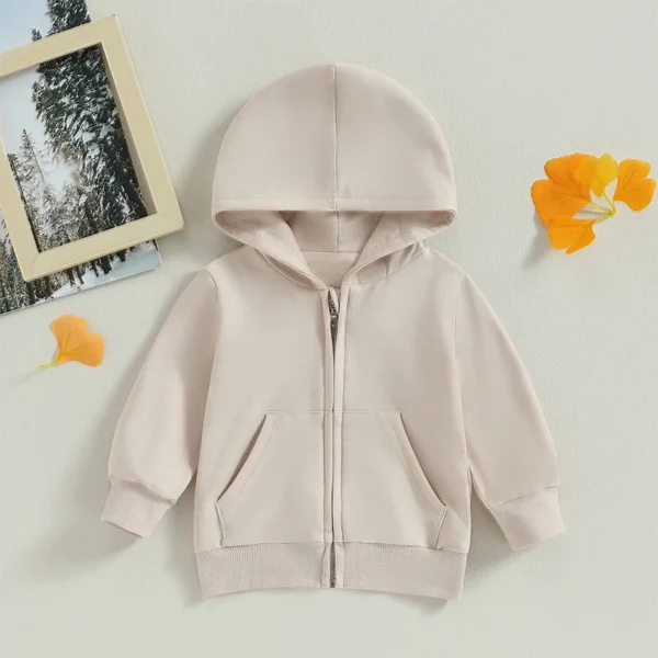 Solid Casual Zip Up Hooded Coat For Toddler Boys Girls Hoodies Jacket Long Sleeve Kids Coat Fall Winter Clothes Outerwear - Image 2
