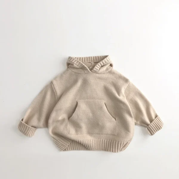 Front Pocket Fine Knit Children Boys Girl Sweaters Hoodie Knit Pullover Loose Style Girl Hooded Toddler Knitwear Coat - Image 2