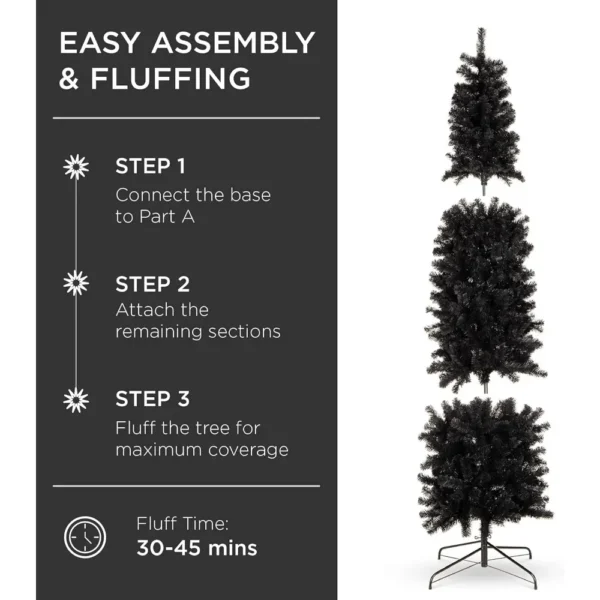 Best Choice Products 7.5ft Black Artificial Holiday Christmas Pencil Tree for Home, Office, Party Decoration w/ 972 Tips, Metal - Image 4