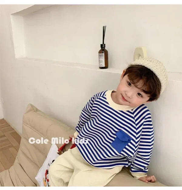 Spring Autumn Stripe Long Sleeves Sweatshirt Kids Boys' Loose Bat Sleeves Tops Girls' Baby Boy Clothes - Image 2