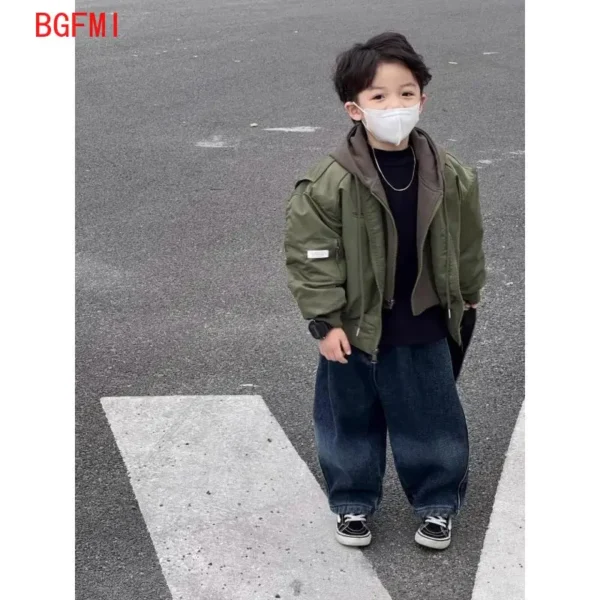 Teens Boys Spring Autumn Patchwork Zipper Outerwear & Coats 2024 New Korean Hooded Baseball Suit Baby Boy Fake Two Spring Tops - Image 2