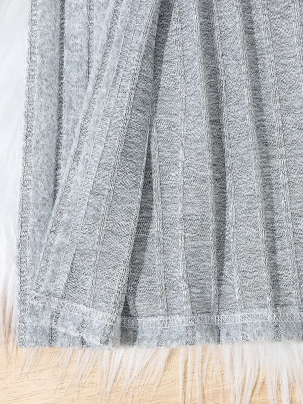 Girls Solid Color Striped Hooded Long Sleeve Coat - Image 6