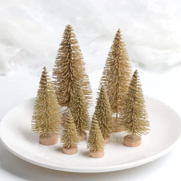 8pcs Mini Decorative Christmas Tree New Year 2024 Kids Gifts Desktop Xmas Tree Home Party Decor Navidad Sisal Silk Xmas Tree - Image 5