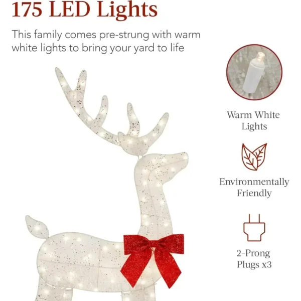 4-foot 3-piece Set of 2D Luminous Christmas Deer, Outdoor Reindeer Decoration, 175 LED Lights, Wooden Stakes, Zippers - White - Image 4