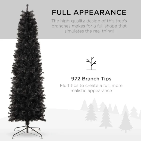 Best Choice Products 7.5ft Black Artificial Holiday Christmas Pencil Tree for Home, Office, Party Decoration w/ 972 Tips, Metal - Image 5