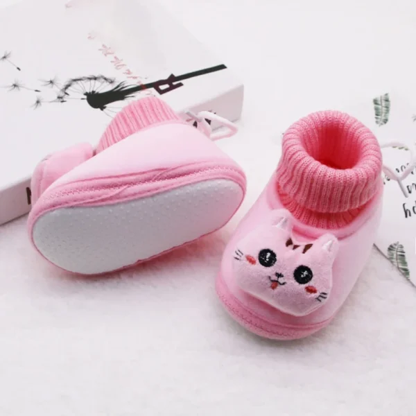 Baby Non-Slip Snow Boots Soft Soled Casual Children'S Shoes Ribbed Knit Stitching Cartoon Cat Decorative Toddler Shoes - Image 4