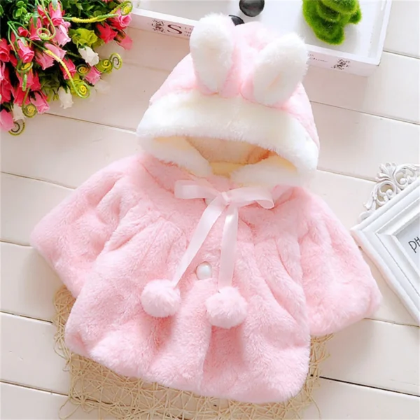 Children's clothing children's new cape girls autumn and winter wool sweater shawl baby ear fleece jacket cape - Image 2