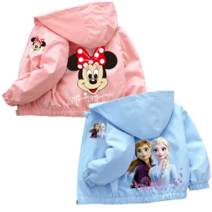 Disney Girls Cartoon Mickey Mouse Jacket Frozen Elsa Princess Coats Spring Autumn Kids Hooded Jackets Casual Sports Outerwear