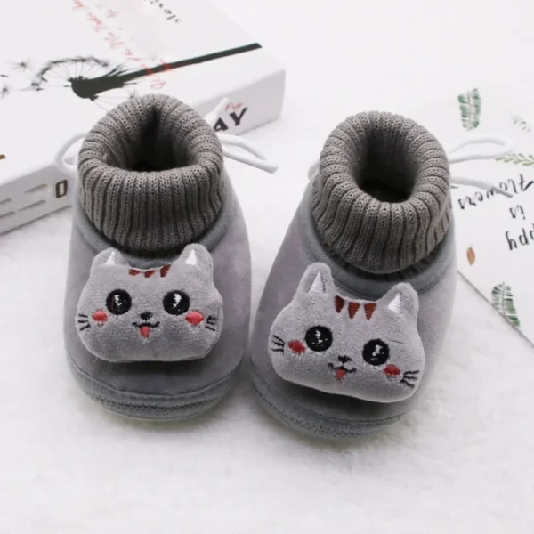 Baby Non-Slip Snow Boots Soft Soled Casual Children'S Shoes Ribbed Knit Stitching Cartoon Cat Decorative Toddler Shoes