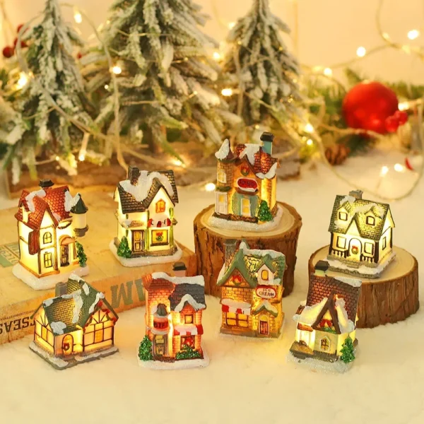 Christmas Decoration 2024 New Year Night Light LED Luminous Snow House Sculpture Home Resin Crafts Xmas Gift for Kids - Image 2