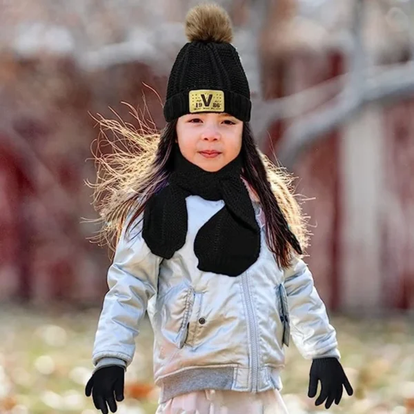 Autumn and winter children's hats, scarves and gloves three-piece baby thick hat and neck knitted hats for boys and girls - Image 4