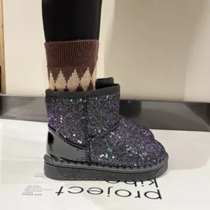 Kids Snow Boots 2024 Winter New Sequin Princess Ankle Boots Plush Warm Cotton Shoes Toddler Non-slip Sneakers Pink Girl's Boot