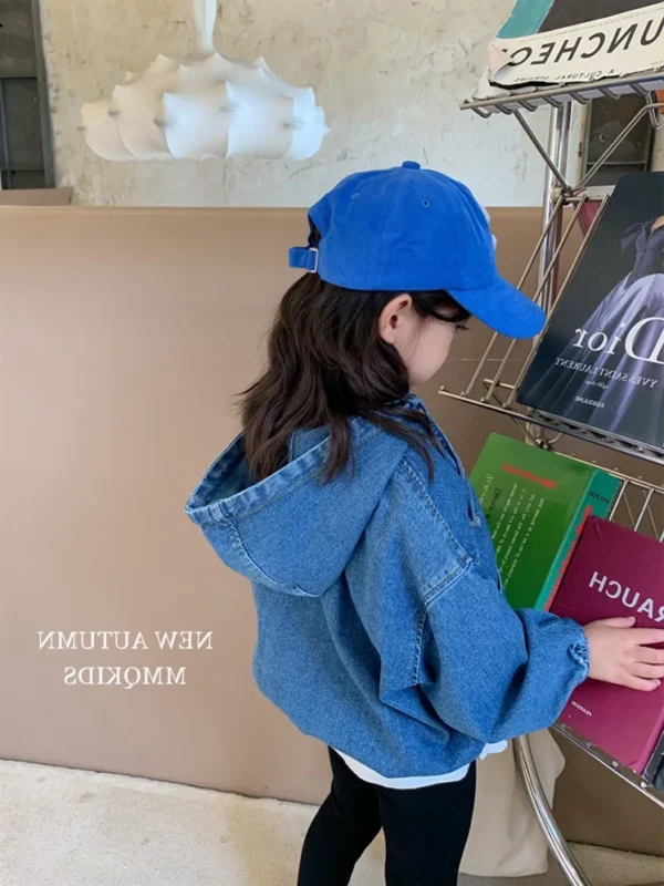 3443C Girl Cowboy Hooded Jacket Autumn New Korean Zipper Hooded Jacket Girl's Denim Coat 2-9Year Kid's Coat Outerwear - Image 3